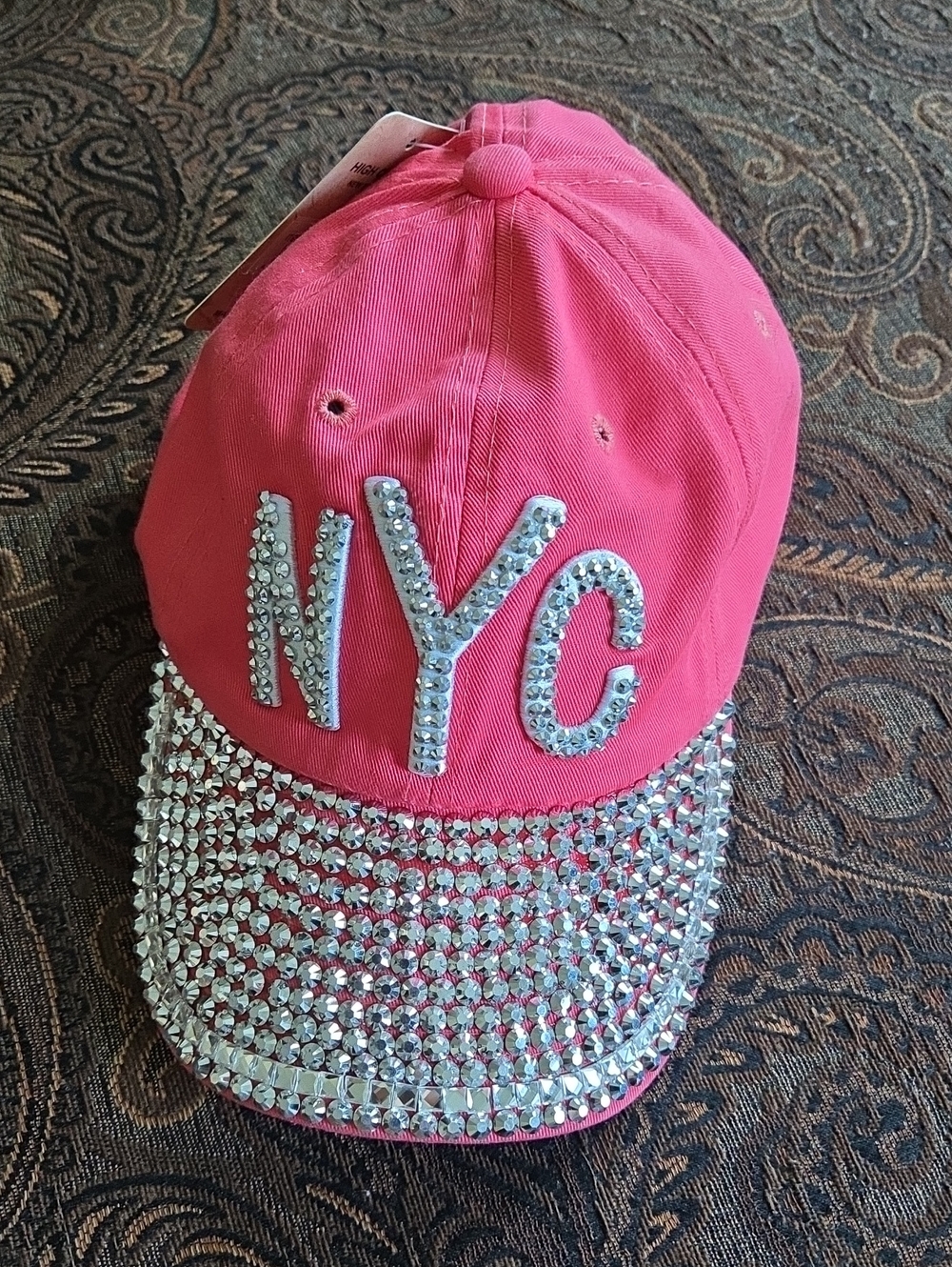 NYC Pink Crystal Embellished Baseball Cap